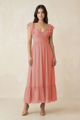 Flutter Sleeve Sweetheart A - Line Chiffon Bridesmaid Dress in Mulberry - KissProm Bridesmaid Dresses