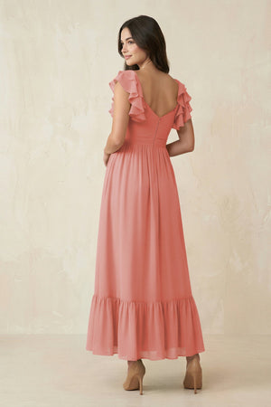Flutter Sleeve Sweetheart A - Line Chiffon Bridesmaid Dress in Mulberry - KissProm Bridesmaid Dresses
