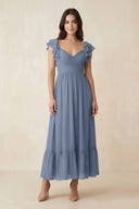 Flutter Sleeve Sweetheart A - Line Chiffon Bridesmaid Dress in Neptune - KissProm Bridesmaid Dresses