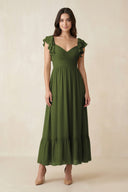 Flutter Sleeve Sweetheart A - Line Chiffon Bridesmaid Dress in Olive - KissProm Bridesmaid Dresses