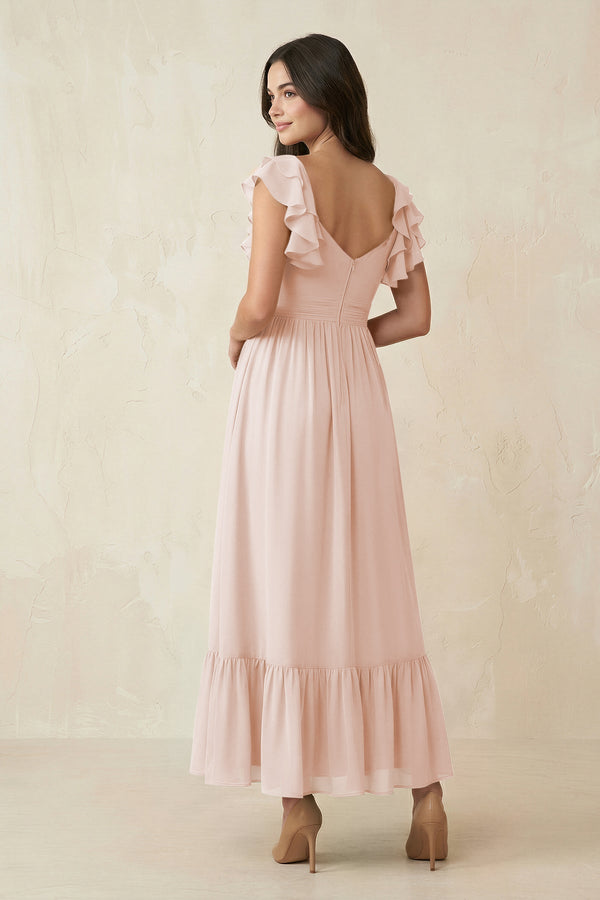 Flutter Sleeve Sweetheart A - Line Chiffon Bridesmaid Dress in Pale Blush - KissProm Bridesmaid Dresses
