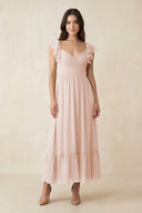 Flutter Sleeve Sweetheart A - Line Chiffon Bridesmaid Dress in Pale Blush - KissProm Bridesmaid Dresses