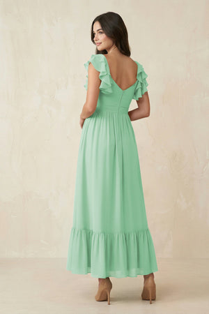Flutter Sleeve Sweetheart A - Line Chiffon Bridesmaid Dress in Pale Pistachio - KissProm Bridesmaid Dresses