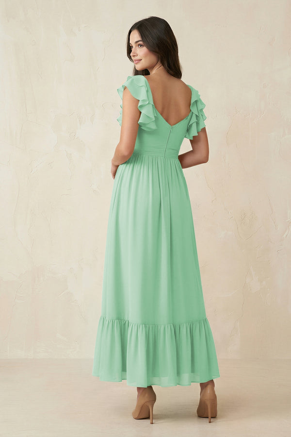Flutter Sleeve Sweetheart A - Line Chiffon Bridesmaid Dress in Pale Pistachio - KissProm Bridesmaid Dresses