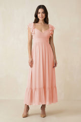 Flutter Sleeve Sweetheart A - Line Chiffon Bridesmaid Dress in Rose Petal - KissProm Bridesmaid Dresses