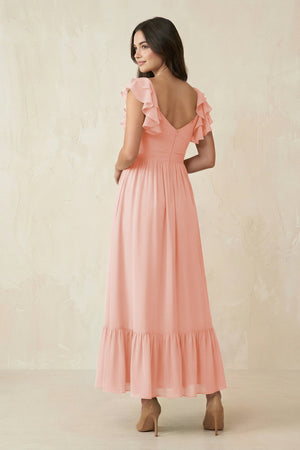 Flutter Sleeve Sweetheart A - Line Chiffon Bridesmaid Dress in Rose Petal - KissProm Bridesmaid Dresses
