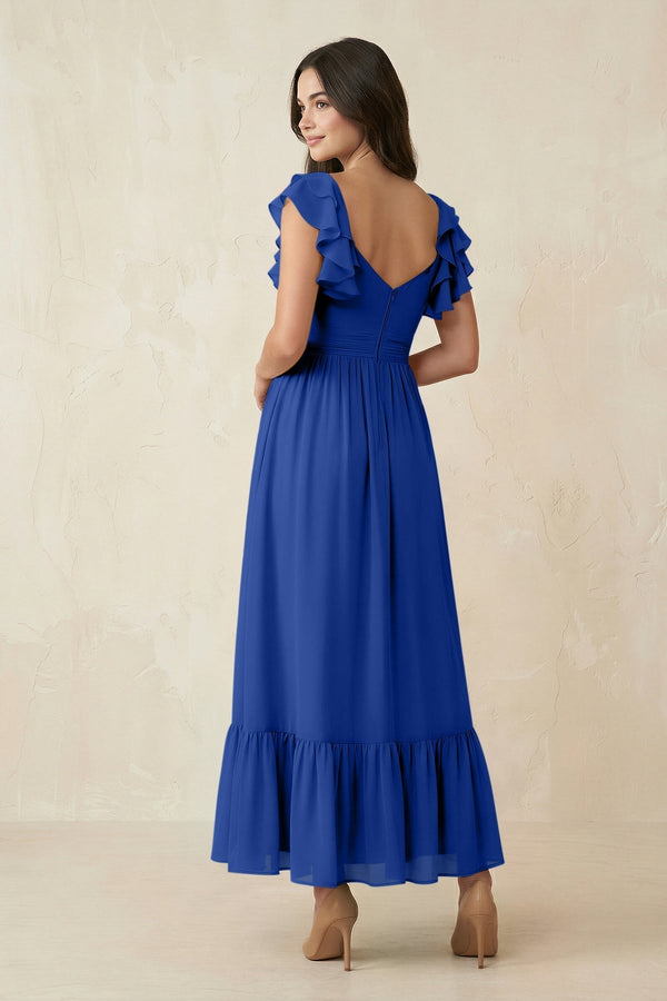 Flutter Sleeve Sweetheart A - Line Chiffon Bridesmaid Dress in Royal Blue - KissProm Bridesmaid Dresses