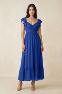 Flutter Sleeve Sweetheart A - Line Chiffon Bridesmaid Dress in Royal Blue - KissProm Bridesmaid Dresses