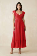 Flutter Sleeve Sweetheart A - Line Chiffon Bridesmaid Dress in Ruby Red - KissProm Bridesmaid Dresses