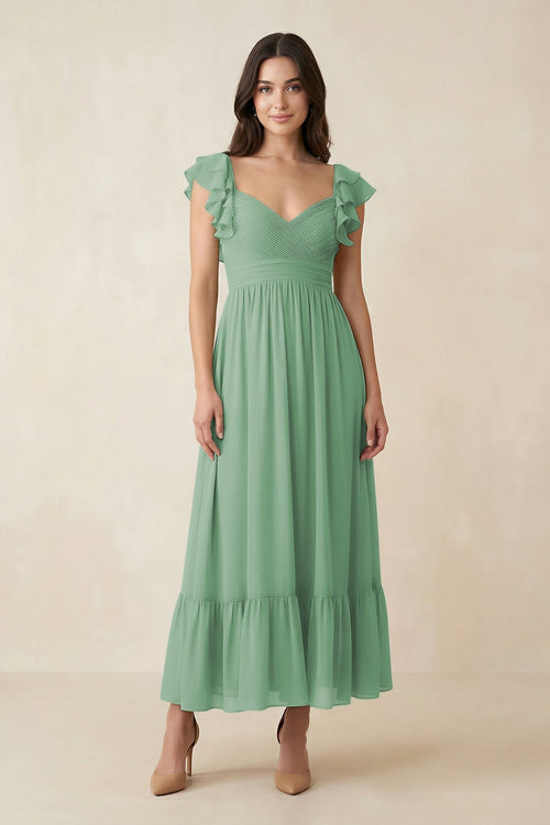 Flutter Sleeve Sweetheart A - Line Chiffon Bridesmaid Dress in Sea Glass - KissProm Bridesmaid Dresses