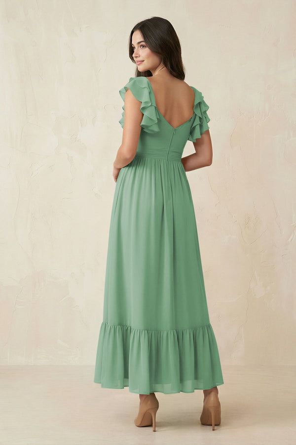 Flutter Sleeve Sweetheart A - Line Chiffon Bridesmaid Dress in Sea Glass - KissProm Bridesmaid Dresses