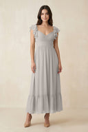 Flutter Sleeve Sweetheart A - Line Chiffon Bridesmaid Dress in Silver - KissProm Bridesmaid Dresses