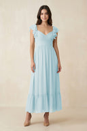 Flutter Sleeve Sweetheart A - Line Chiffon Bridesmaid Dress in Sky Blue - KissProm Bridesmaid Dresses