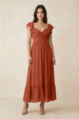 Flutter Sleeve Sweetheart A - Line Chiffon Bridesmaid Dress in Spice - KissProm Bridesmaid Dresses
