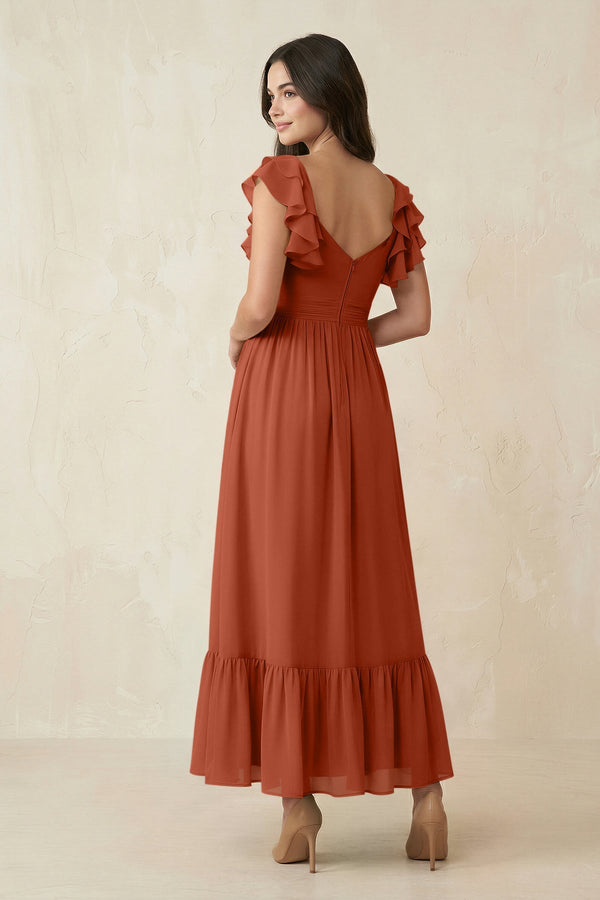 Flutter Sleeve Sweetheart A - Line Chiffon Bridesmaid Dress in Spice - KissProm Bridesmaid Dresses