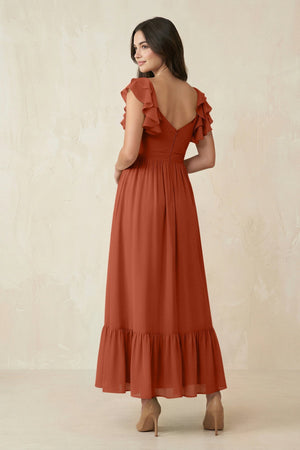 Flutter Sleeve Sweetheart A - Line Chiffon Bridesmaid Dress in Spice - KissProm Bridesmaid Dresses
