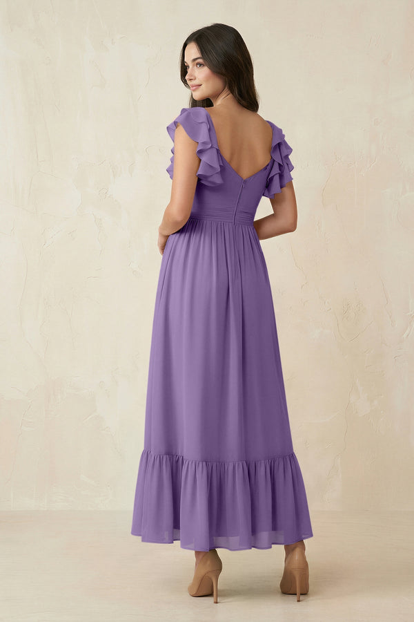Flutter Sleeve Sweetheart A - Line Chiffon Bridesmaid Dress in Tahiti - KissProm Bridesmaid Dresses