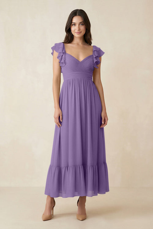 Flutter Sleeve Sweetheart A - Line Chiffon Bridesmaid Dress in Tahiti - KissProm Bridesmaid Dresses