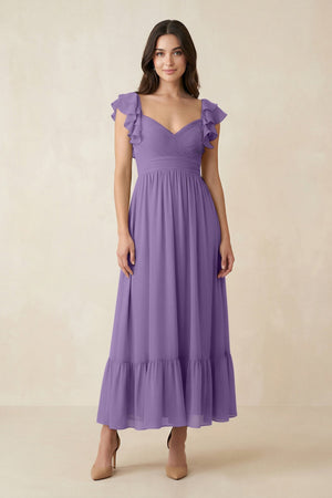 Flutter Sleeve Sweetheart A - Line Chiffon Bridesmaid Dress in Tahiti - KissProm Bridesmaid Dresses