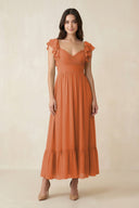Flutter Sleeve Sweetheart A - Line Chiffon Bridesmaid Dress in Terracotta - KissProm Bridesmaid Dresses