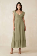 Flutter Sleeve Sweetheart A - Line Chiffon Bridesmaid Dress in Thyme - KissProm Bridesmaid Dresses