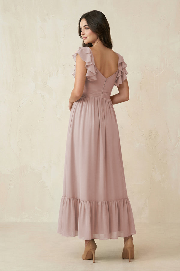 Flutter Sleeve Sweetheart A - Line Chiffon Bridesmaid Dress in Toffee - KissProm Bridesmaid Dresses