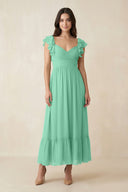 Flutter Sleeve Sweetheart A - Line Chiffon Bridesmaid Dress in Turquoise - KissProm Bridesmaid Dresses