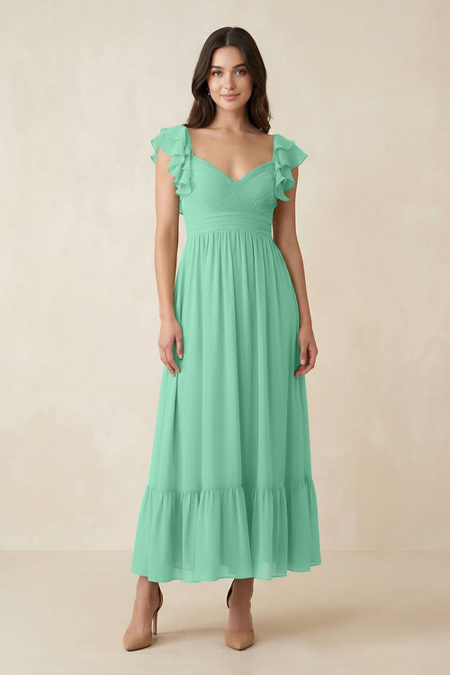 Flutter Sleeve Sweetheart A - Line Chiffon Bridesmaid Dress in Turquoise - KissProm Bridesmaid Dresses