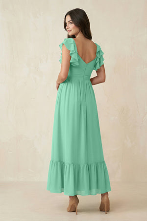Flutter Sleeve Sweetheart A - Line Chiffon Bridesmaid Dress in Turquoise - KissProm Bridesmaid Dresses