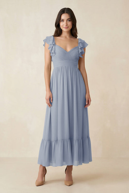 Flutter Sleeve Sweetheart A - Line Chiffon Bridesmaid Dress in Twilight - KissProm Bridesmaid Dresses
