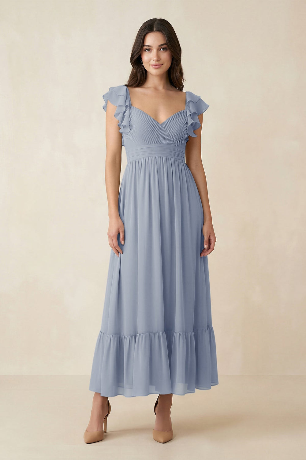 Flutter Sleeve Sweetheart A - Line Chiffon Bridesmaid Dress in Twilight - KissProm Bridesmaid Dresses