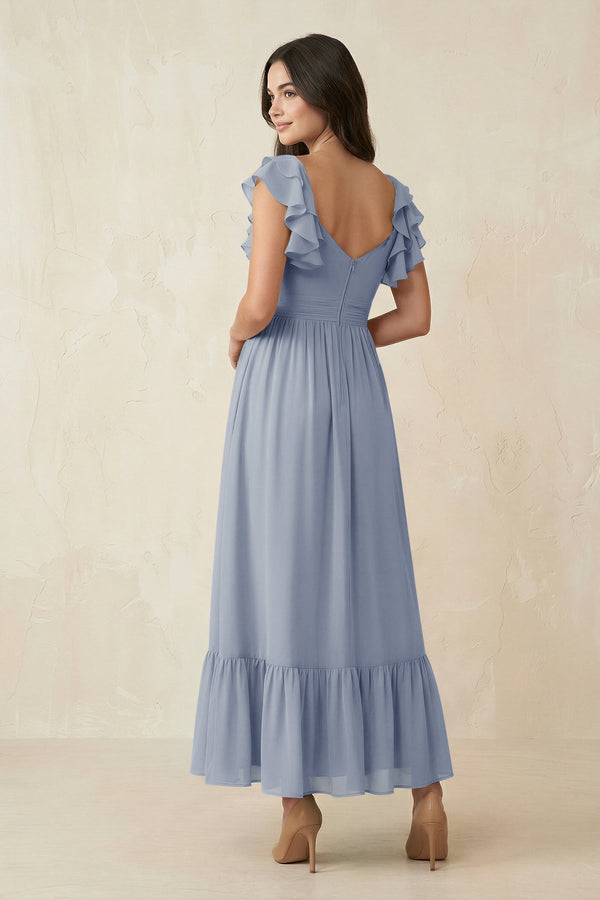 Flutter Sleeve Sweetheart A - Line Chiffon Bridesmaid Dress in Twilight - KissProm Bridesmaid Dresses