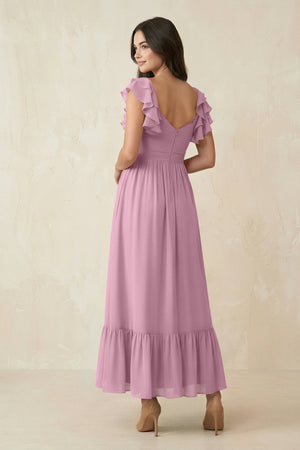 Flutter Sleeve Sweetheart A - Line Chiffon Bridesmaid Dress in Vintage Mauve - KissProm Bridesmaid Dresses