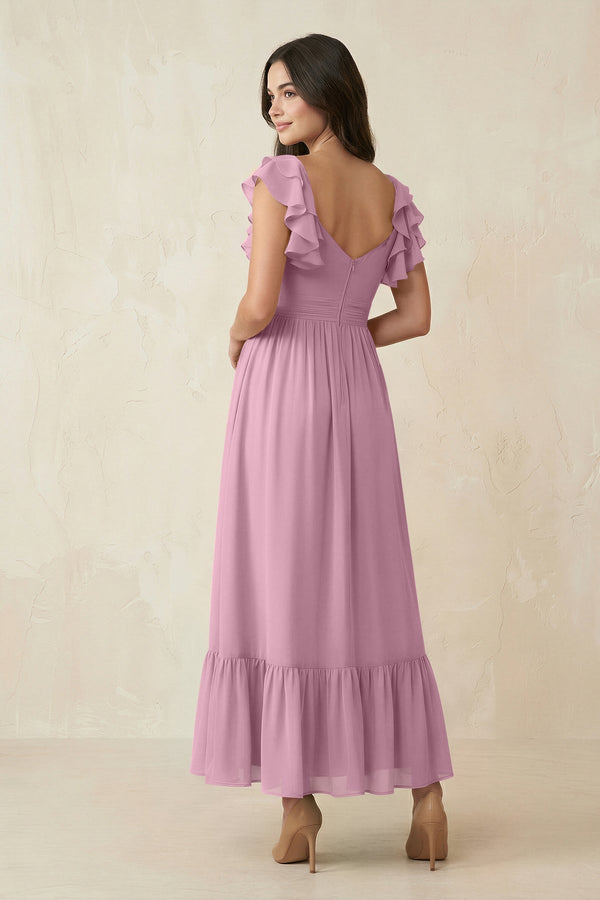 Flutter Sleeve Sweetheart A - Line Chiffon Bridesmaid Dress in Vintage Mauve - KissProm Bridesmaid Dresses