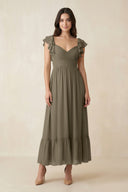 Flutter Sleeve Sweetheart A - Line Chiffon Bridesmaid Dress in Willow Green - KissProm Bridesmaid Dresses