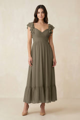 Flutter Sleeve Sweetheart A - Line Chiffon Bridesmaid Dress in Willow Green - KissProm Bridesmaid Dresses
