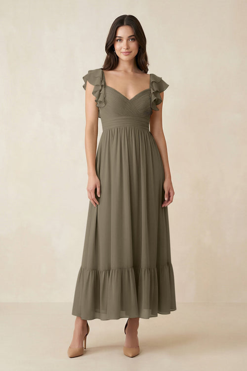 Flutter Sleeve Sweetheart A - Line Chiffon Bridesmaid Dress in Willow Green - KissProm Bridesmaid Dresses