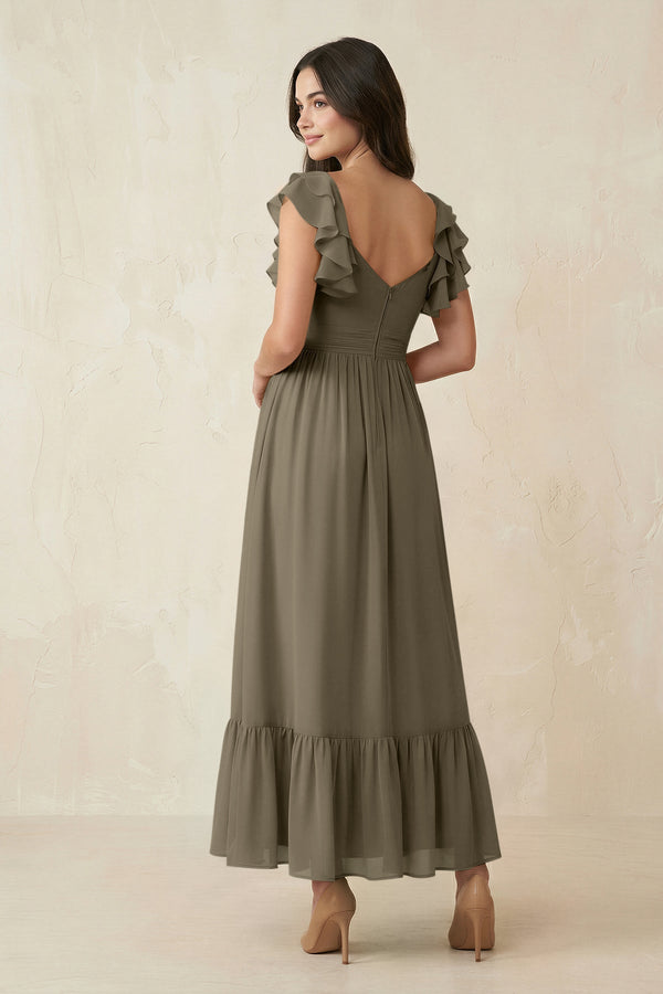 Flutter Sleeve Sweetheart A - Line Chiffon Bridesmaid Dress in Willow Green - KissProm Bridesmaid Dresses