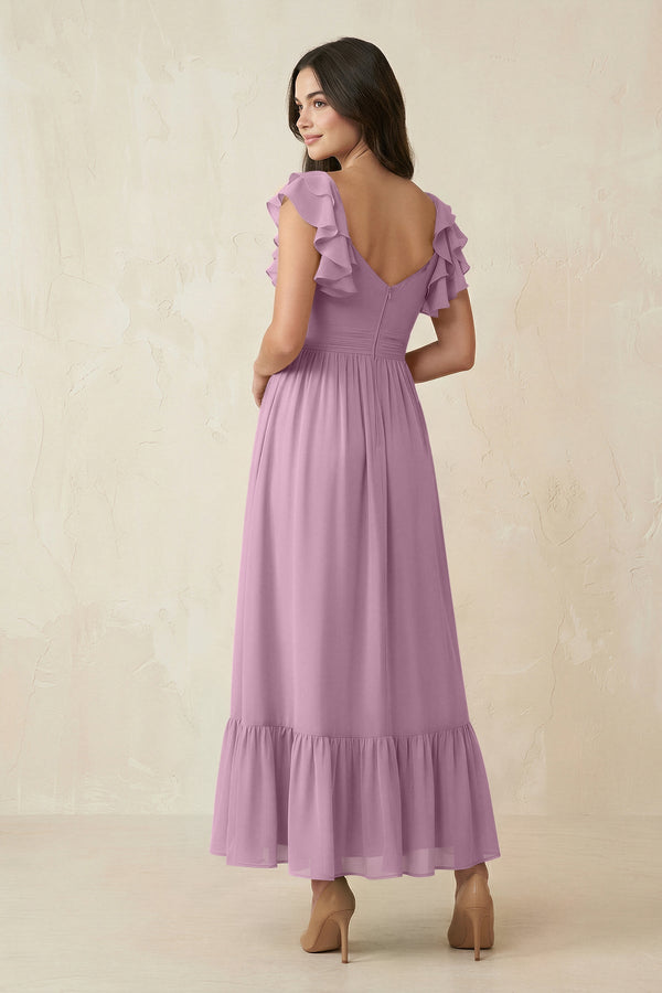 Flutter Sleeve Sweetheart A - Line Chiffon Bridesmaid Dress in Wisteria - KissProm Bridesmaid Dresses