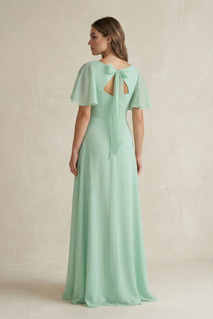 Flutter Sleeve V - Neck A - Line Chiffon Bridesmaid Dress - KissProm Bridesmaid Dresses