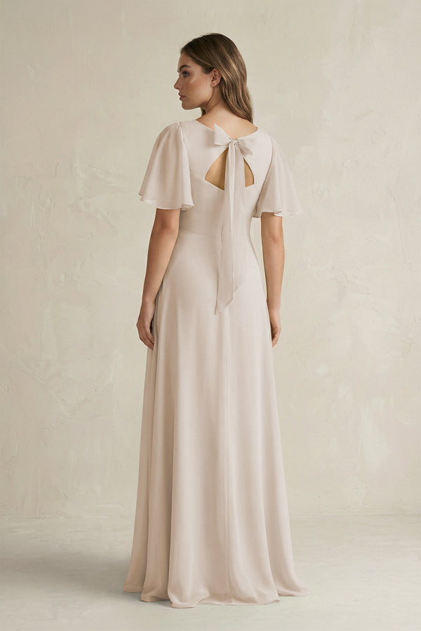 Flutter Sleeve V-Neck A-Line Chiffon Bridesmaid Dress in Frost