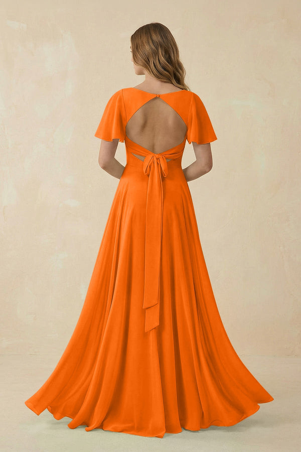Flutter Sleeve V-Neck Chiffon A-Line Bridesmaid Dress in Cinnamon, Cinnamon / 26 Flutter Sleeve V-Neck Chiffon A-Line Bridesmaid Dress in Cinnamon, Cinnamon / 26