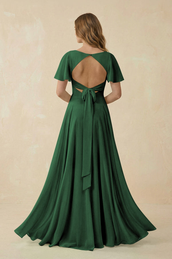 Flutter Sleeve V-Neck Chiffon A-Line Bridesmaid Dress in Dark Green, Dark Green / 22 Flutter Sleeve V-Neck Chiffon A-Line Bridesmaid Dress in Dark Green, Dark Green / 22