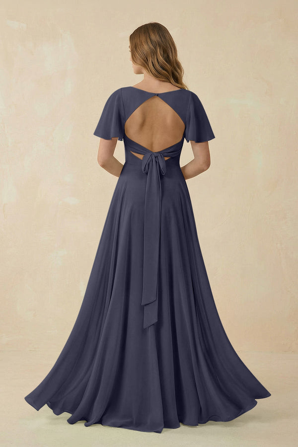 Flutter Sleeve V-Neck Chiffon A-Line Bridesmaid Dress in Dusk Blue, Dusk Blue / 6 Flutter Sleeve V-Neck Chiffon A-Line Bridesmaid Dress in Dusk Blue, Dusk Blue / 6