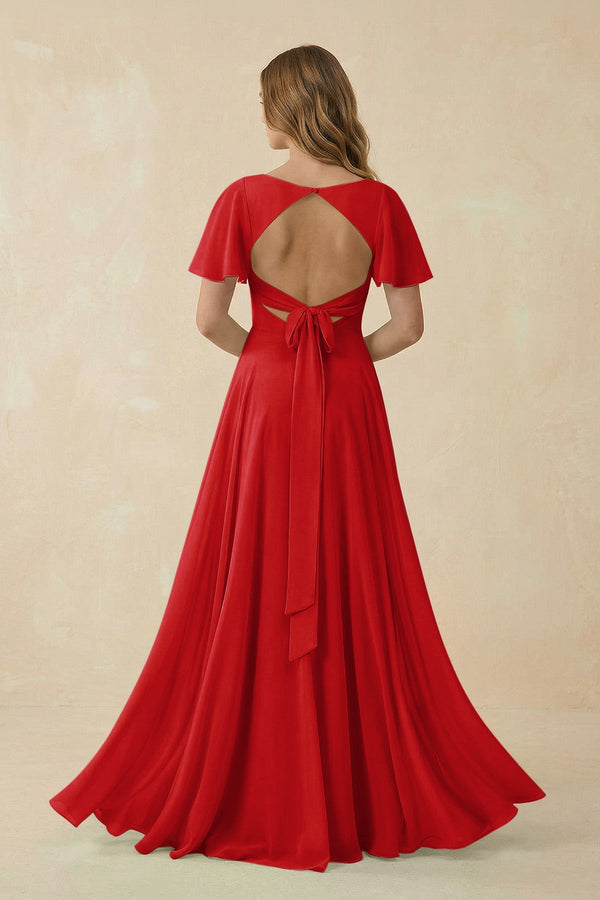 red bridesmaid dresses chiffon Frosted Lilac Bridesmaid Dress V-Neck Maxi