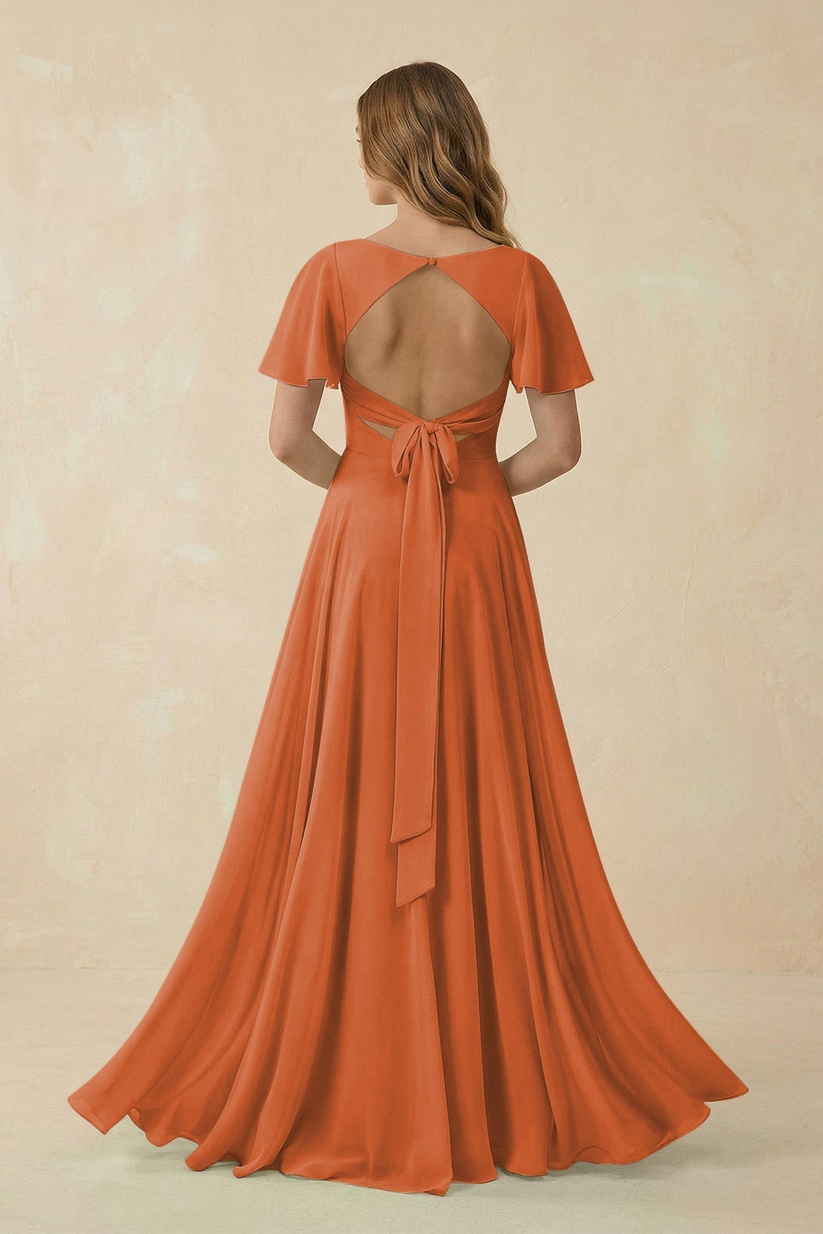 Flutter Sleeve V-Neck Chiffon A-Line Bridesmaid Dress in Terracotta, Terracotta / 28 Flutter Sleeve V-Neck Chiffon A-Line Bridesmaid Dress in Terracotta, Terracotta / 28