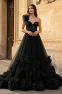 Hot Pink Ball Gown One-Shoulder Tulle Prom Dresses
