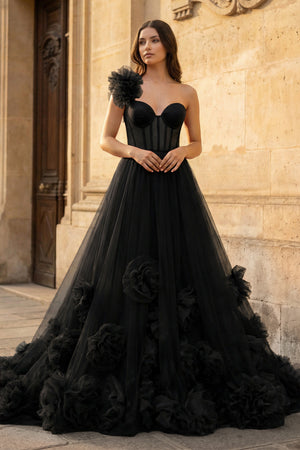 Hot Pink Ball Gown One-Shoulder Tulle Prom Dresses