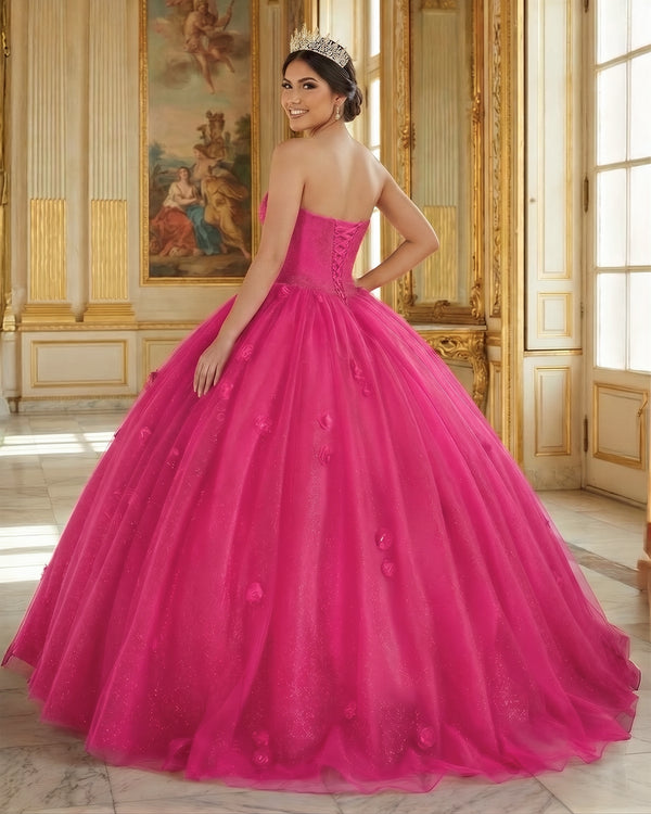 Fuchsia 3D Flowers Glitter Sequins Sleeveless Quinceanera Dresses (2) | KISSPROM