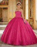 Fuchsia 3D Flowers Glitter Sequins Sleeveless Quinceanera Dresses | KISSPROM